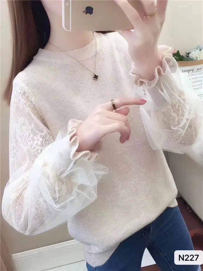 Autumn Lace Knitted Pullover Long Sleeve Winter Wear - Image 4