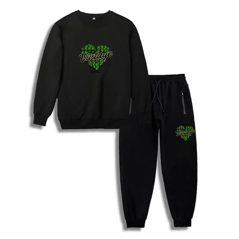 Men Black Graphic Sweatshirt Pants Set Plus Plus Plus - Image 20