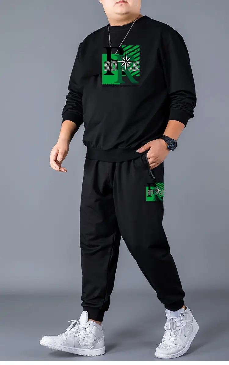 Men Black Graphic Sweatshirt Pants Set Plus Plus Plus - Image 12