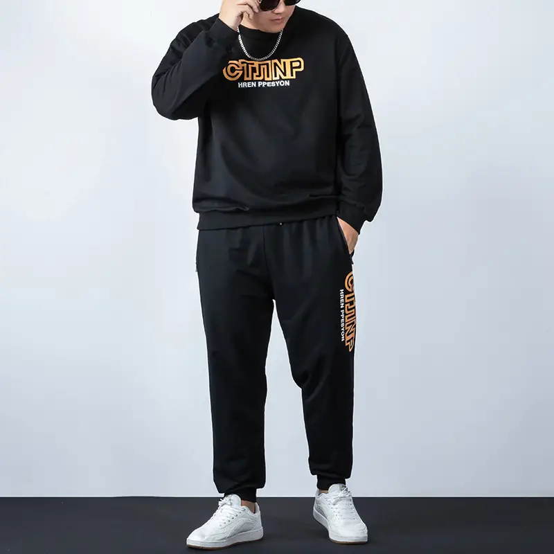 Men Black Graphic Sweatshirt Pants Set Plus Plus Plus - Image 3