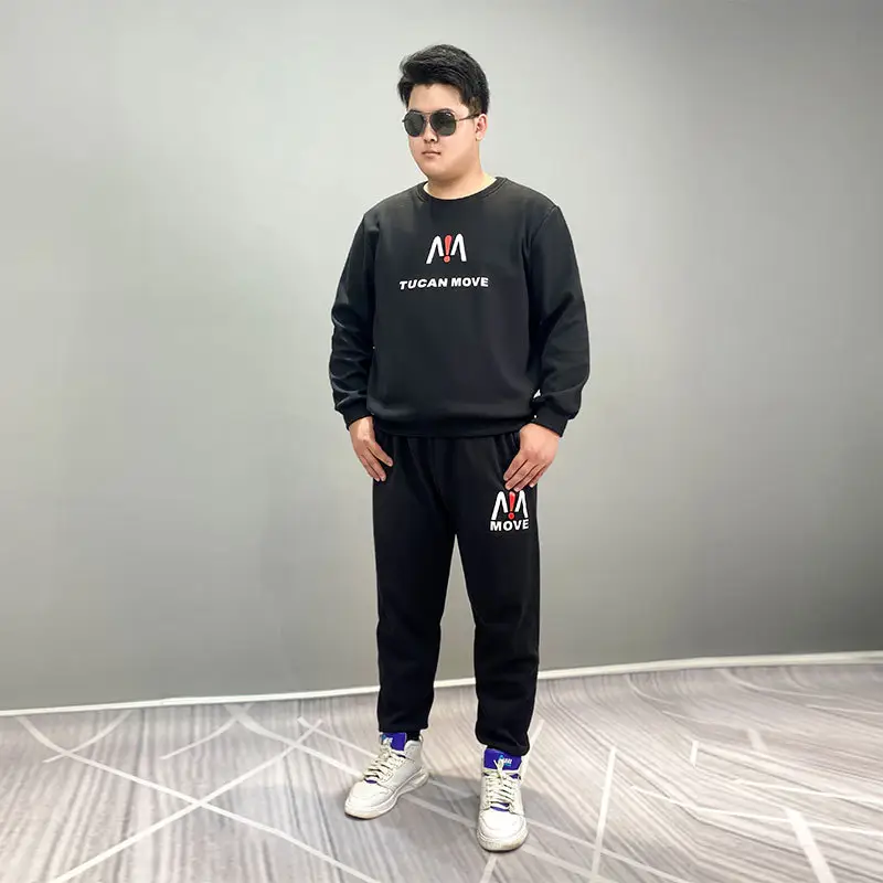 Men Black Graphic Sweatshirt Pants Set Plus Plus Plus - Image 4