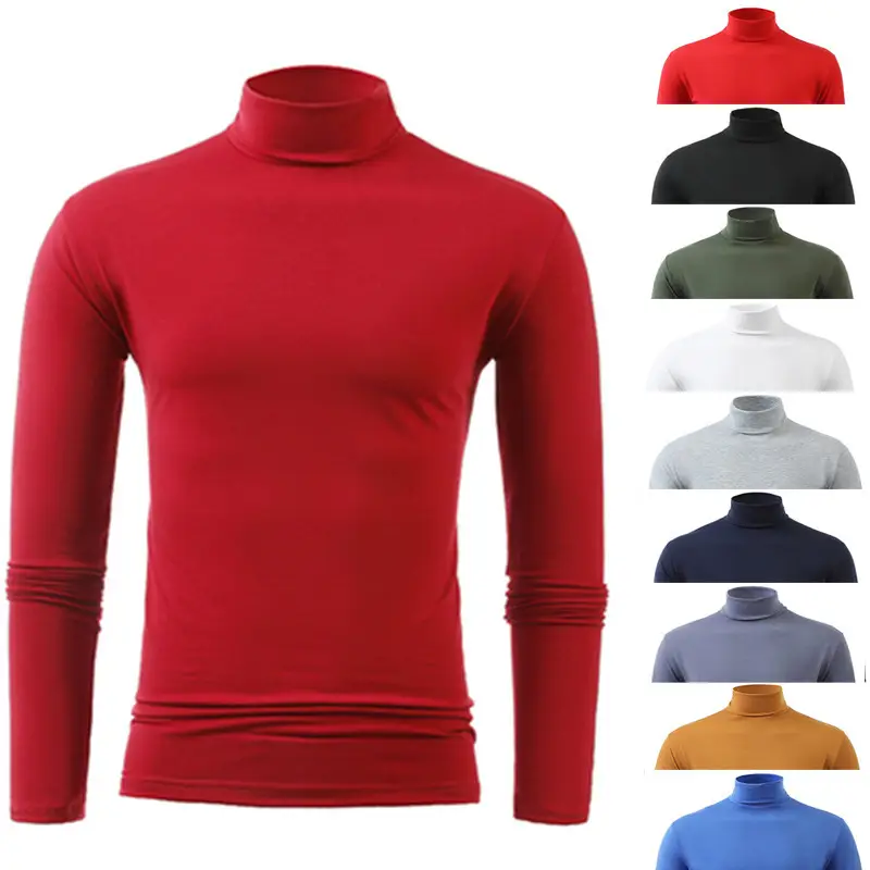 Men's Long Sleeve Turtleneck Shirt Red Multi Color - Image 13
