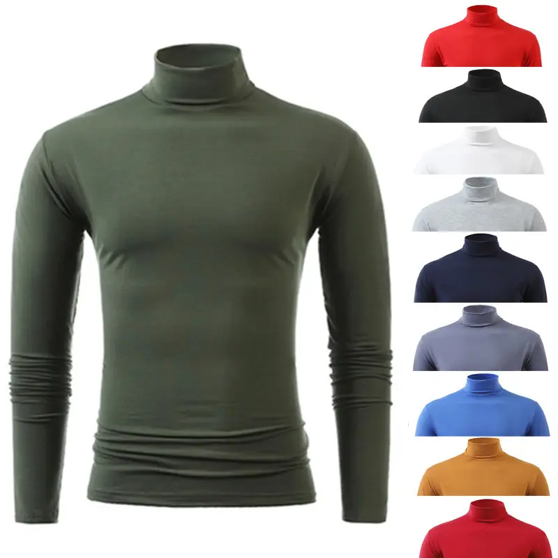 Men's Long Sleeve Turtleneck Shirt Red Multi Color - Image 14