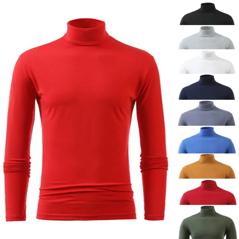 Men's Long Sleeve Turtleneck Shirt Red Multi Color - Image 15