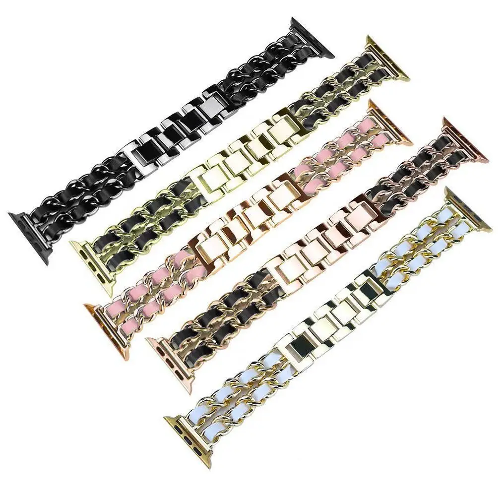 Suitable for Apple Watch Strap Small Fragrance Apple Watch345678910 Generation Metal Stainless Steel Denim Chain in Stock