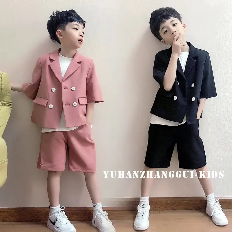 2025 Summer New Boys Suit Beige 3-Piece Set