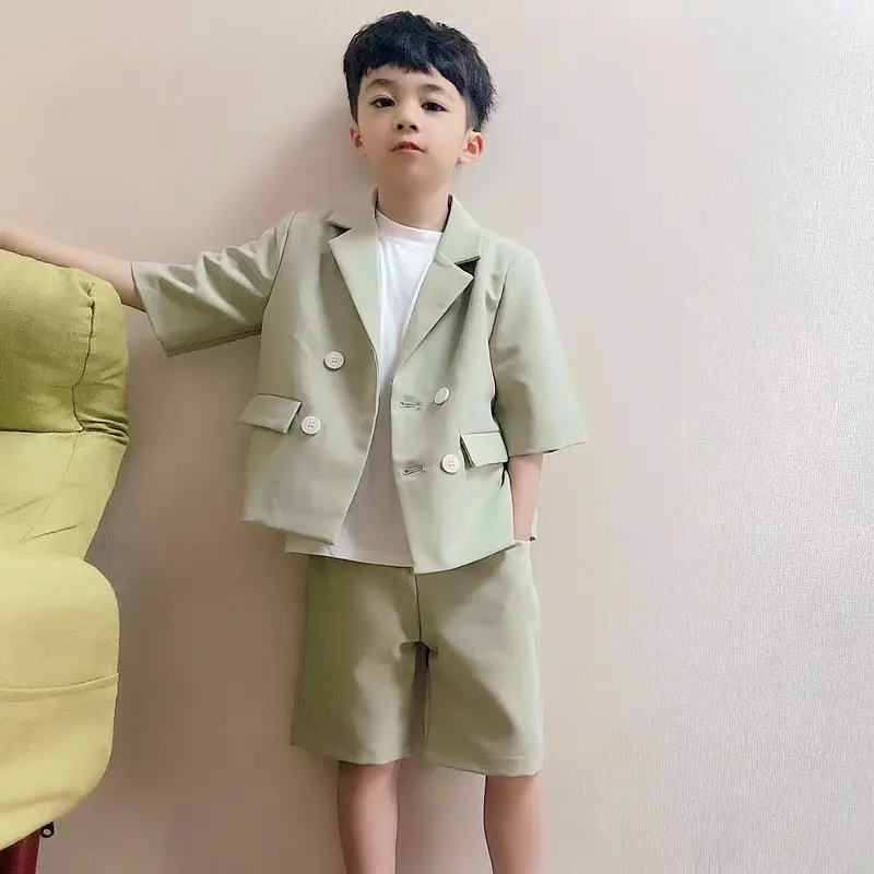2025 Summer New Boys Suit Beige 3-Piece Set