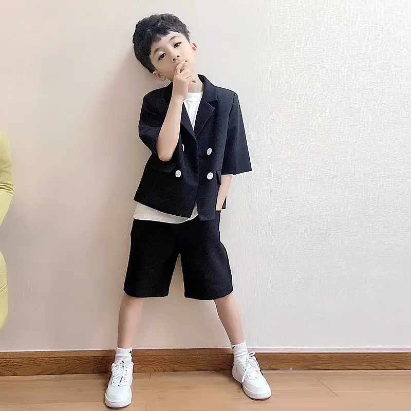2025 Summer New Boys Suit Beige 3-Piece Set