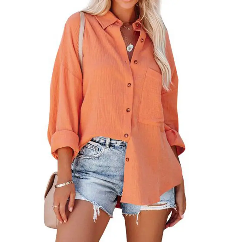 Women's Off-Shoulder Button-Down Shirt Navy Blue - Image 12