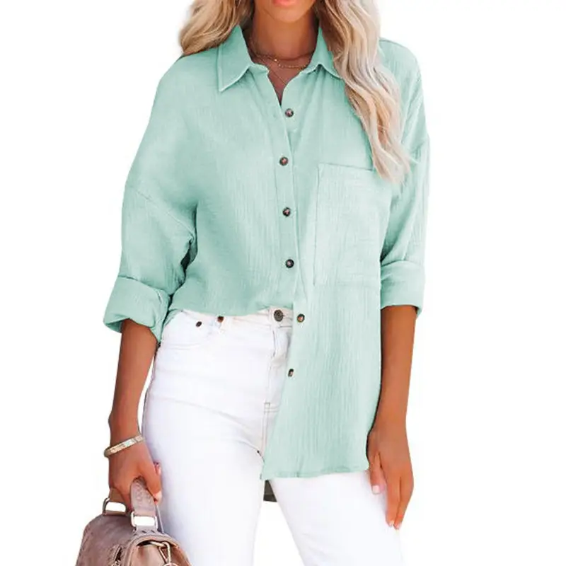 Women's Off-Shoulder Button-Down Shirt Navy Blue - Image 13