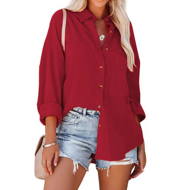 Women's Off-Shoulder Button-Down Shirt Navy Blue - Image 5