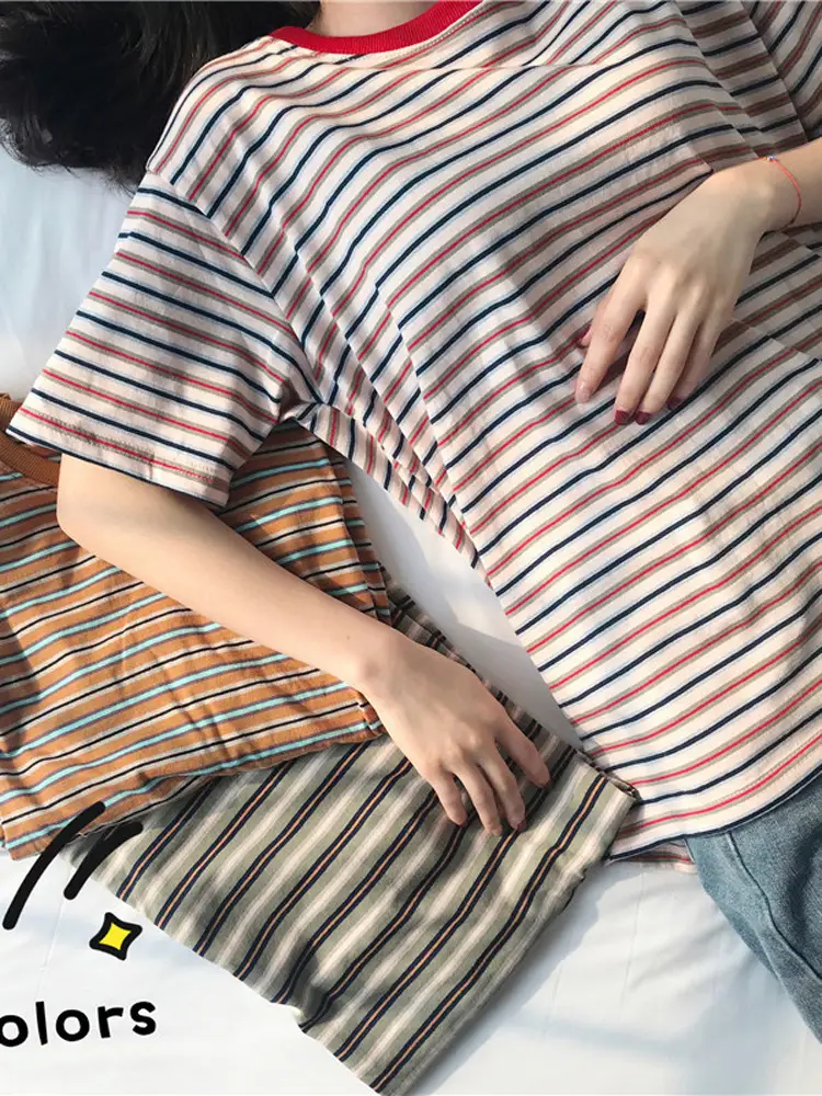 2022 Summer Striped T-Shirt Women Korean Base - Image 8