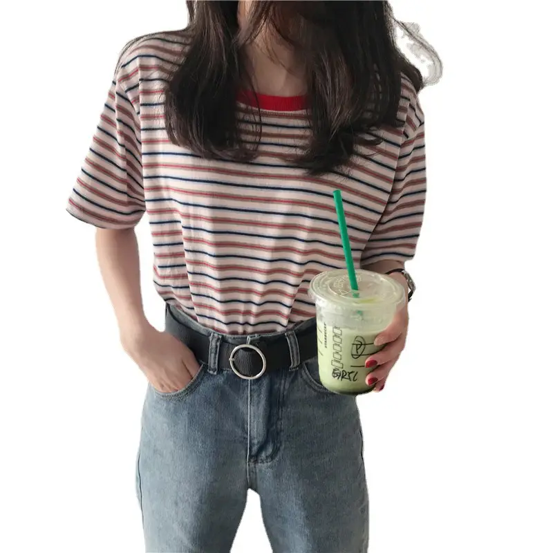 2022 Summer Striped T-Shirt Women Korean Base - Image 10