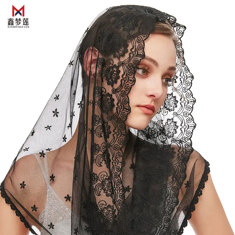 Black Lace Muslim Hijab Veil Scarf Wholesale - Image 2
