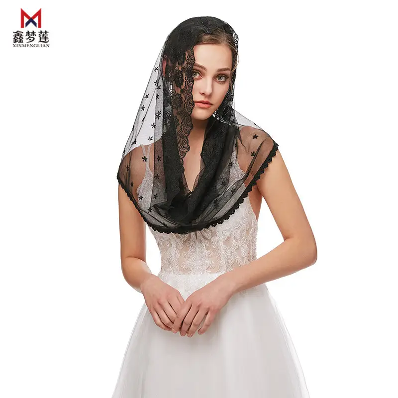 Black Lace Muslim Hijab Veil Scarf Wholesale - Image 3