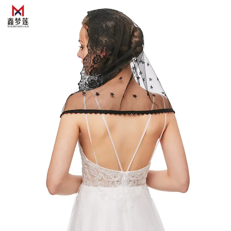 Black Lace Muslim Hijab Veil Scarf Wholesale - Image 4