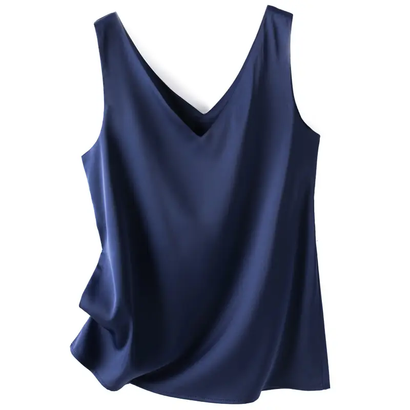 Women's Navy Satin V-Neck Camisole Bottoming Wear - Image 13