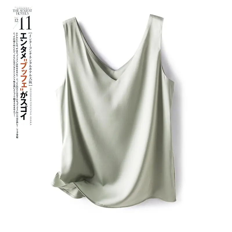 Women's Navy Satin V-Neck Camisole Bottoming Wear - Image 4