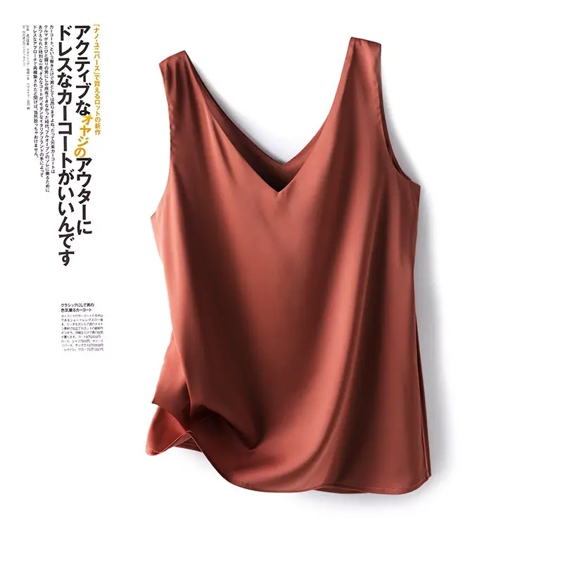 Women's Navy Satin V-Neck Camisole Bottoming Wear - Image 8