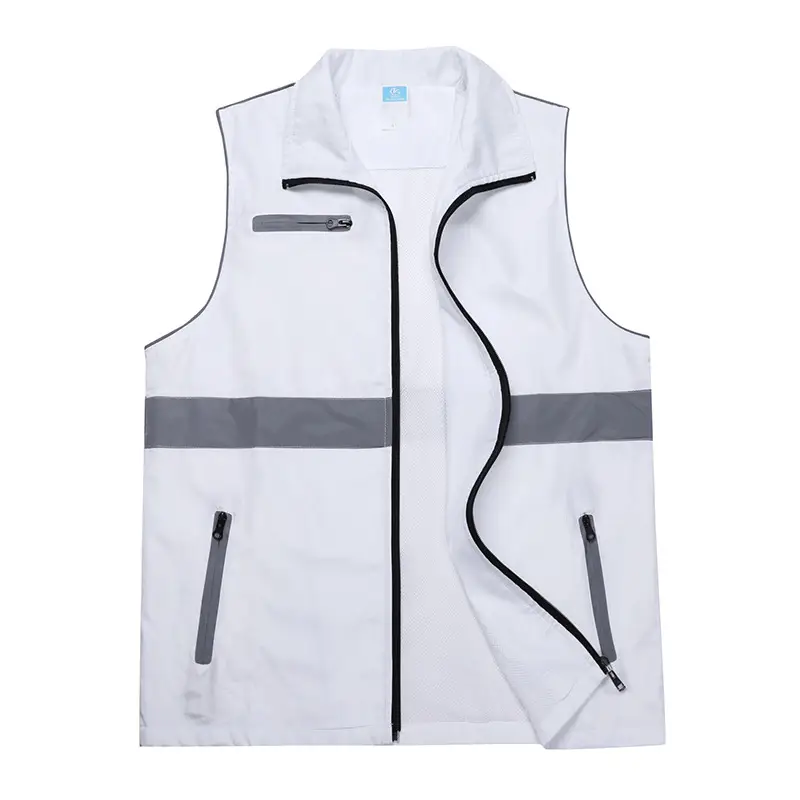 White Sleeveless Vest with Gray Stripes for Men