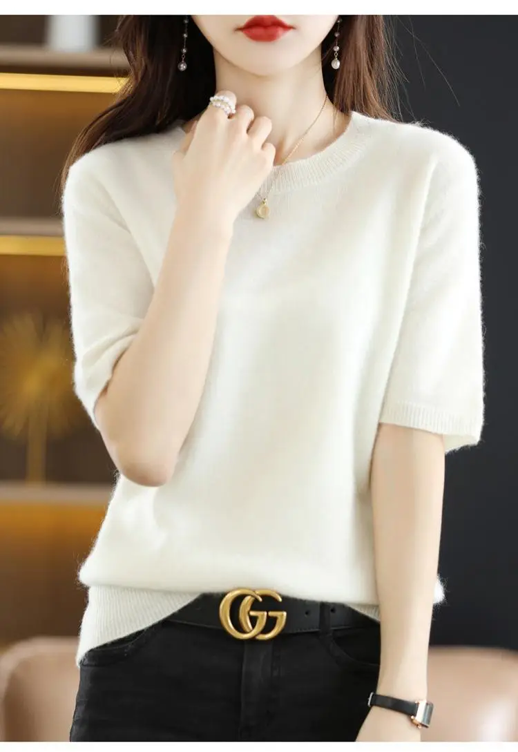 New Knitted T-Shirt Brown Short Sleeve Loose Fit — feature 35
