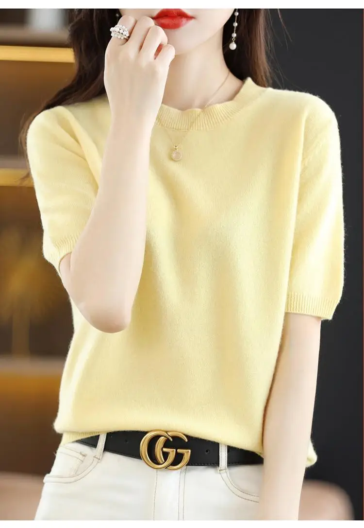 New Knitted T-Shirt Brown Short Sleeve Loose Fit — feature 40