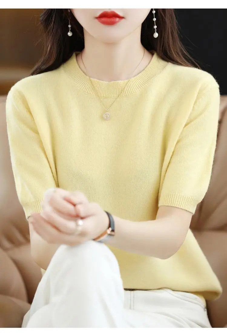 New Knitted T-Shirt Brown Short Sleeve Loose Fit — feature 41