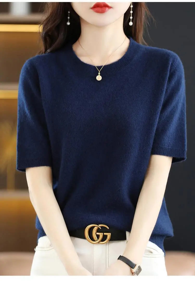 New Knitted T-Shirt Brown Short Sleeve Loose Fit — feature 52