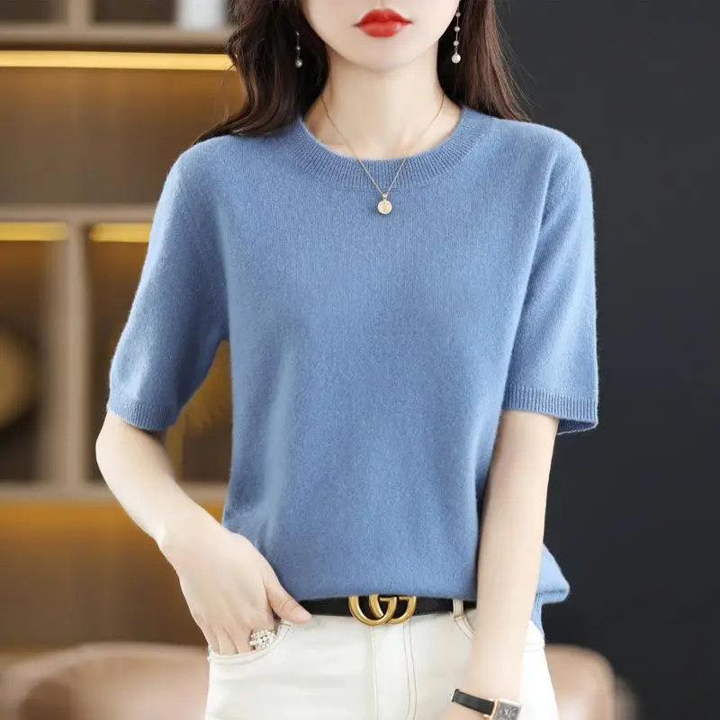 New Knitted T-Shirt Brown Short Sleeve Loose Fit