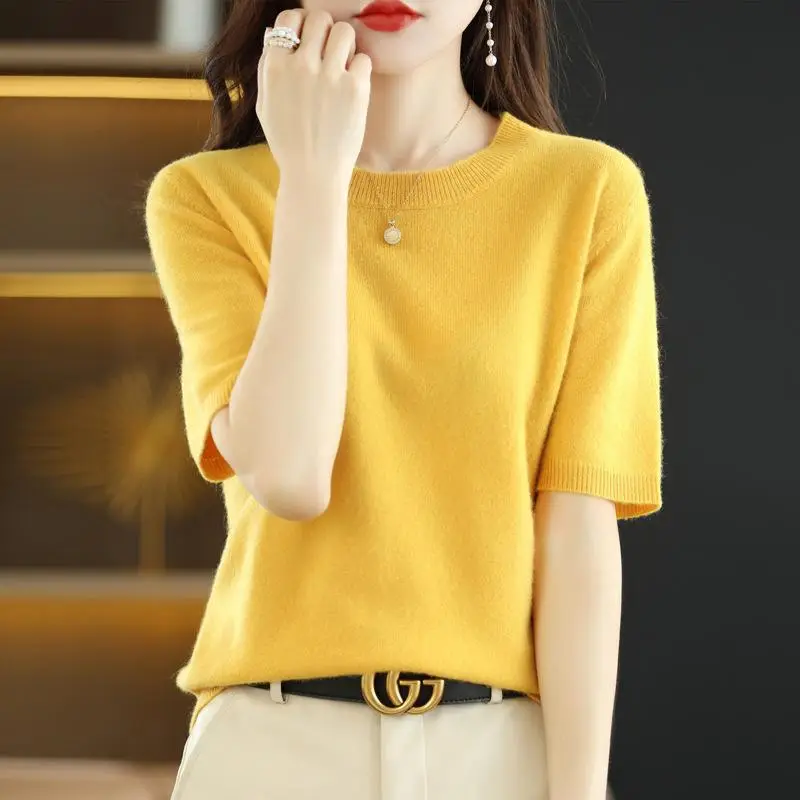 New Knitted T-Shirt Brown Short Sleeve Loose Fit