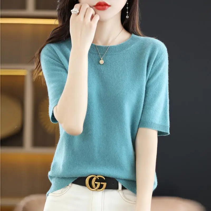 New Knitted T-Shirt Brown Short Sleeve Loose Fit