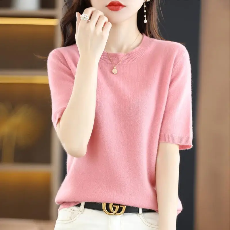 New Knitted T-Shirt Brown Short Sleeve Loose Fit