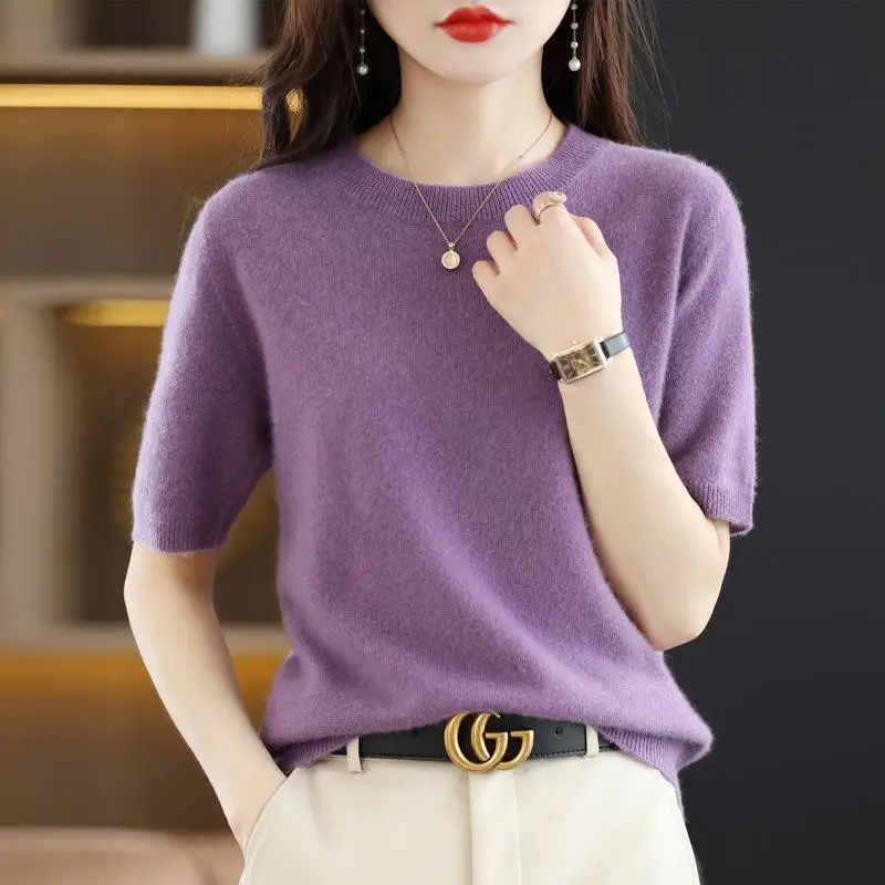 New Knitted T-Shirt Brown Short Sleeve Loose Fit