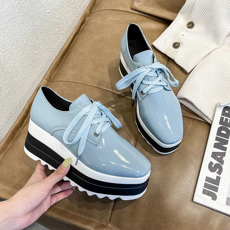 Women's Square Toe Platform Sneakers Thick Bottom British Style 2024 - Image 5