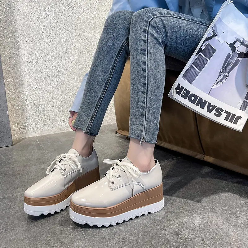 Women's Square Toe Platform Sneakers Thick Bottom British Style 2024 - Image 6