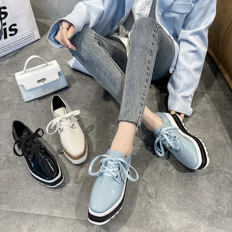 Women's Square Toe Platform Sneakers Thick Bottom British Style 2024 - Image 7