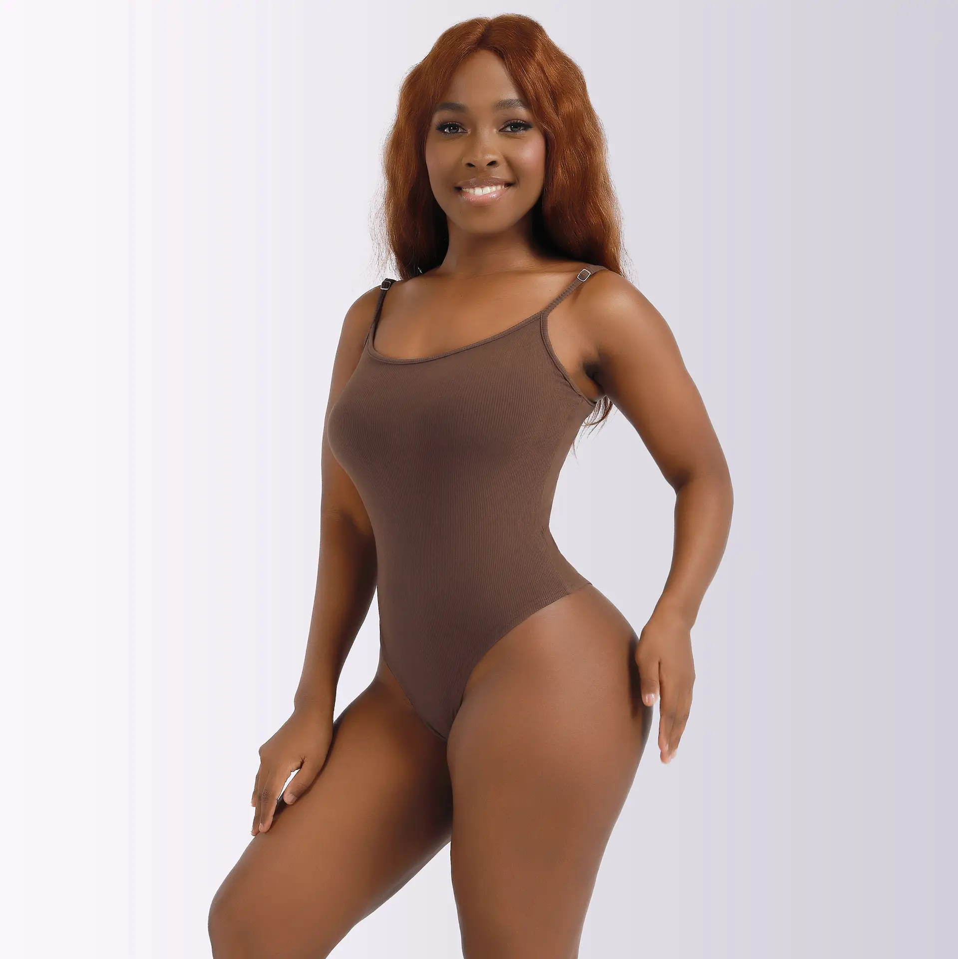 White Tight Fitting Thong Bodysuit Ribbed High Waist — feature 23