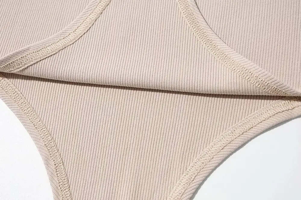 White Tight Fitting Thong Bodysuit Ribbed High Waist — feature 27
