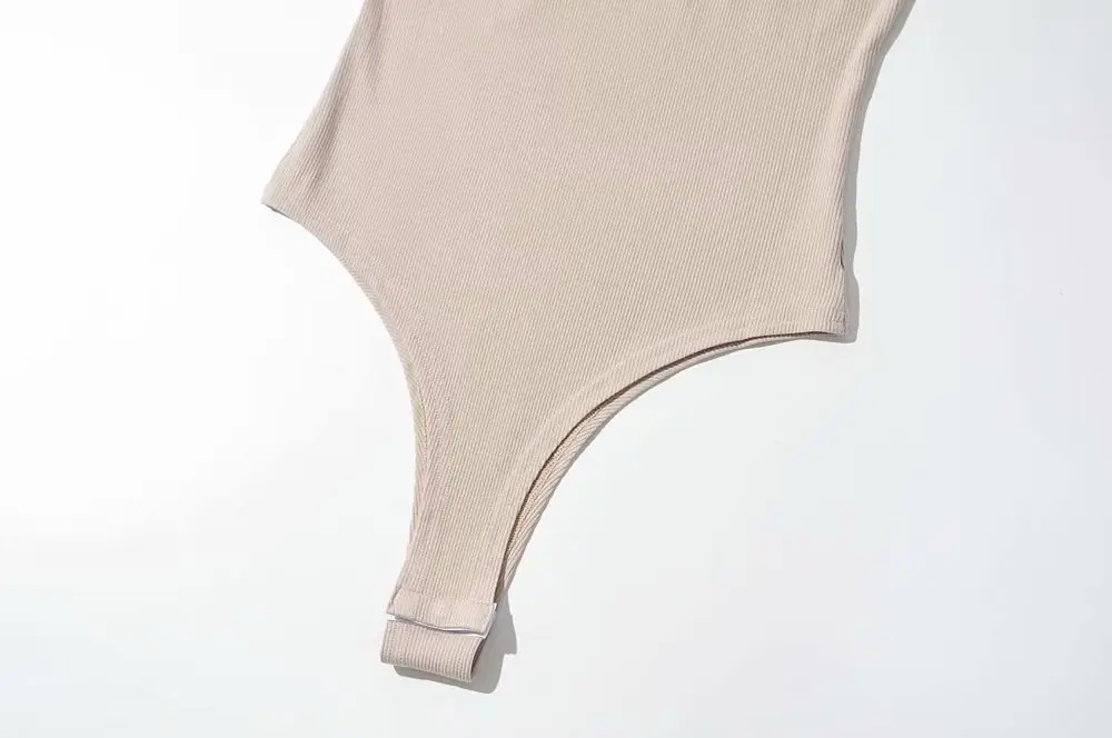 White Tight Fitting Thong Bodysuit Ribbed High Waist — feature 31