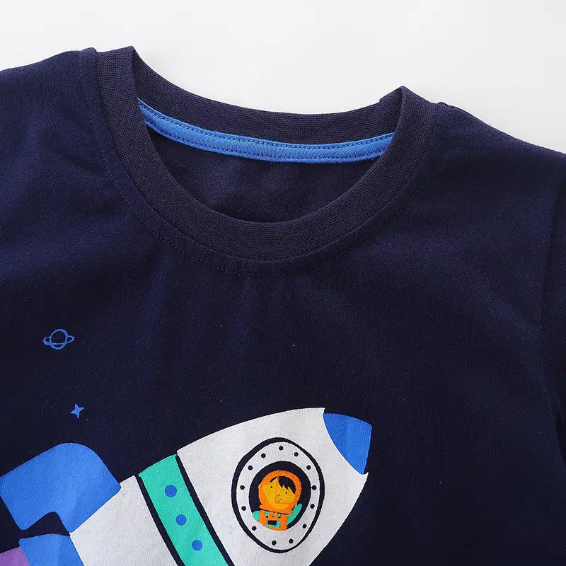 Kids Rocket Print T-Shirt Navy Blue Short Sleeve - Image 4