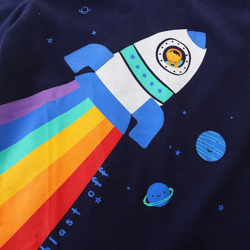 Kids Rocket Print T-Shirt Navy Blue Short Sleeve - Image 5