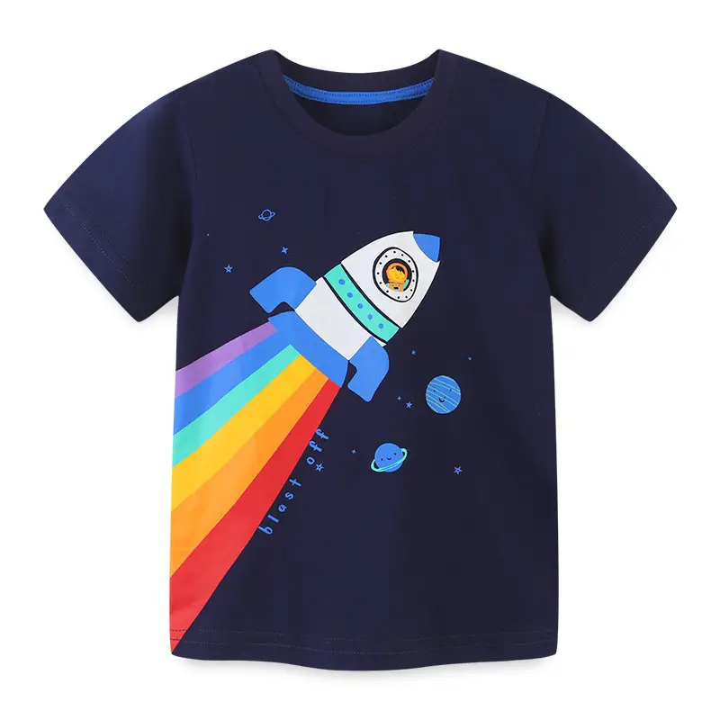 Kids Rocket Print T-Shirt Navy Blue Short Sleeve - Image 6
