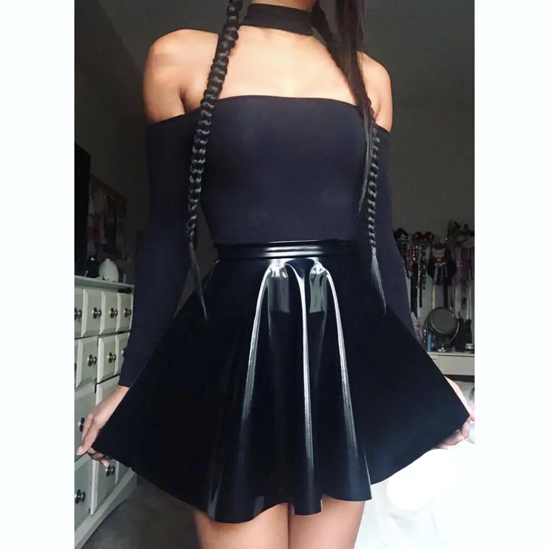 Black Pleated Mirror Light Skirt Women's Puleather Costume - Image 5