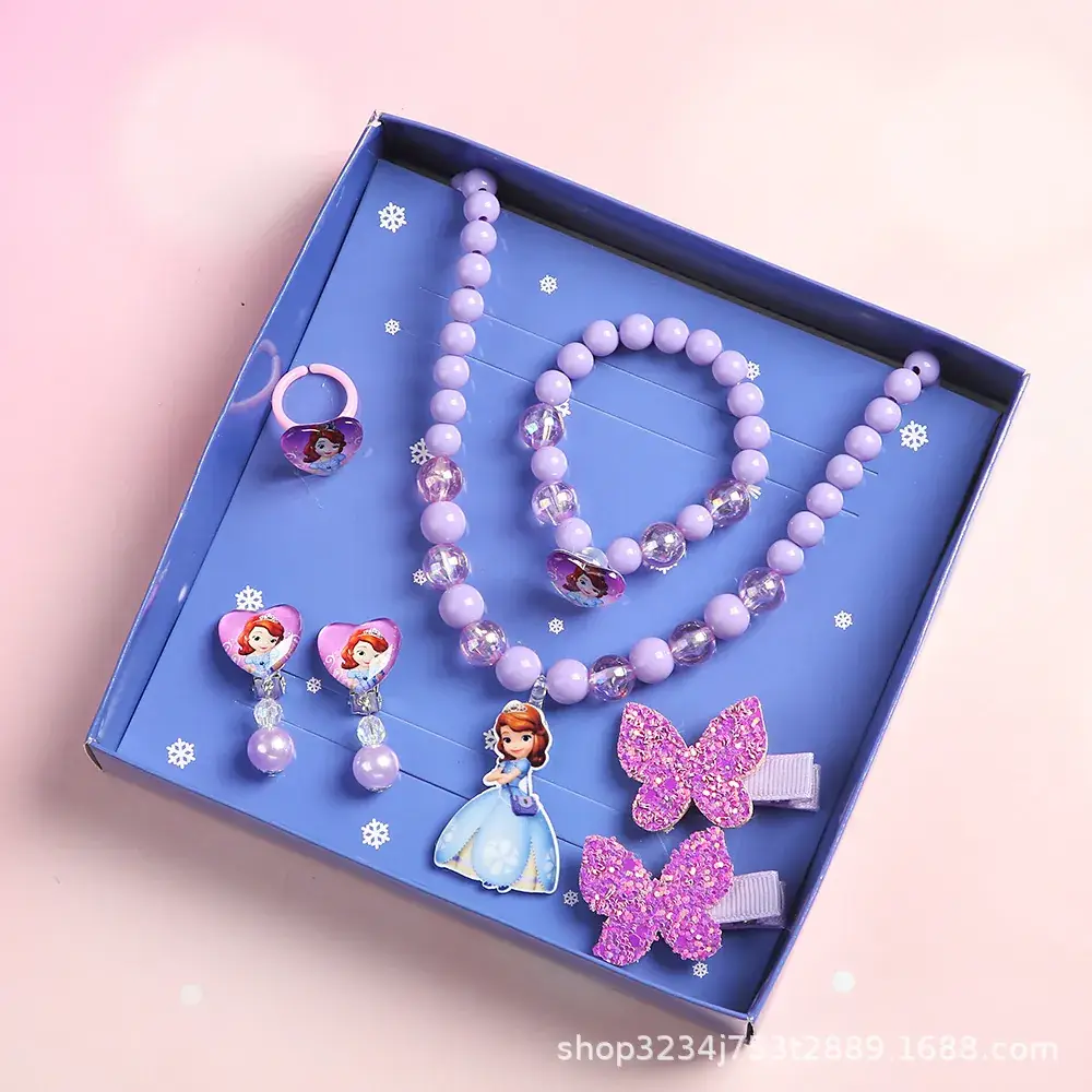 Frozen Little Girl Jewelry Set with Crown & Pearl Necklace