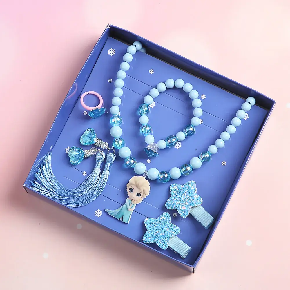 Frozen Little Girl Jewelry Set with Crown & Pearl Necklace