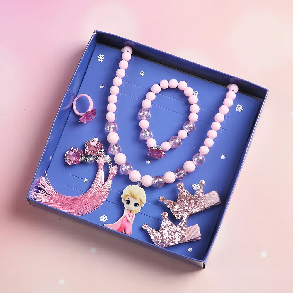 Frozen Little Girl Jewelry Set with Crown & Pearl Necklace