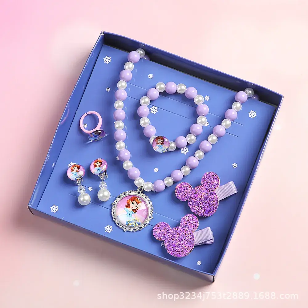Frozen Little Girl Jewelry Set with Crown & Pearl Necklace