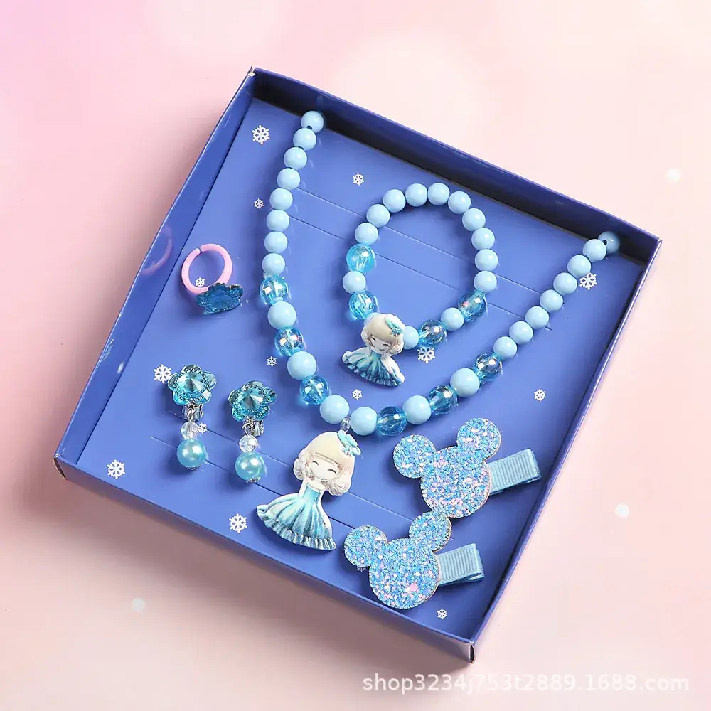 Frozen Little Girl Jewelry Set with Crown & Pearl Necklace