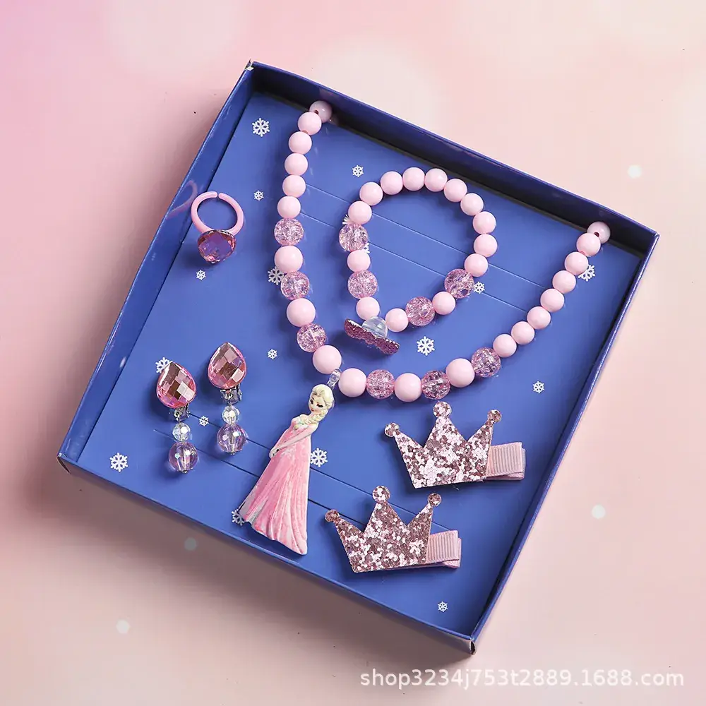 Frozen Little Girl Jewelry Set with Crown & Pearl Necklace