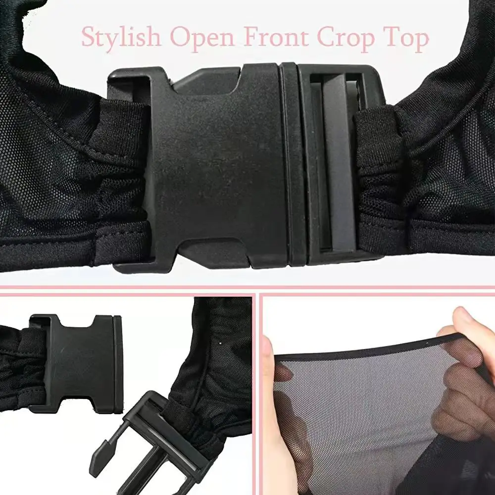 See-Through Mesh Crop Top with Transparent Front Placket & Long Sleeves — feature 10